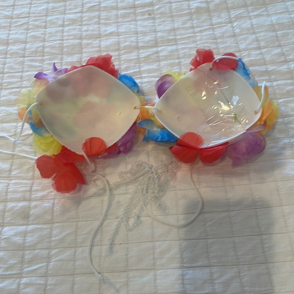 Vintage Hawaiian luau grass hula skirt costume floral bikini top leis girls 5 pc - Picture 4 of 8